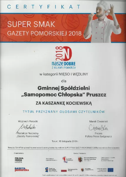 Certyfikat super smak gazety pomorskiej 2018